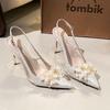 Fashion 2025 New Bride White Wedding Shoes Thin Heels Pointed Flower Rhinester Heels After The Empty Fashion Women'S Sandals