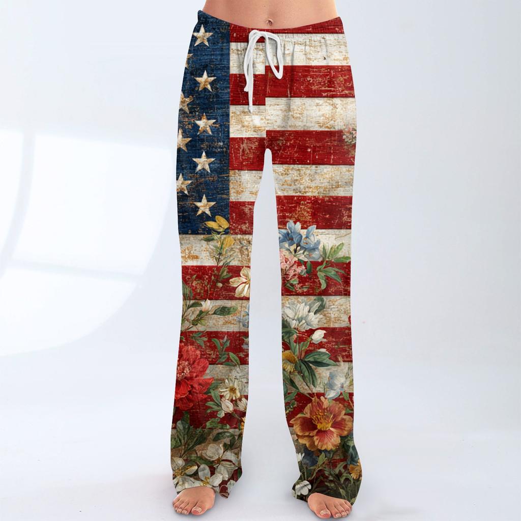 Women's Casual Fashion Comfort Pajama Pants Print Drawstring Pants Full Length Long