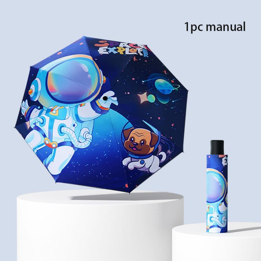 1 Stück Manueller Cartoon-Regenschirm Dinosaurier Astronaut Lieblicher Regenschirm Winddicht Faltbar Sonnenschirm Mit Reflektorstreifen
