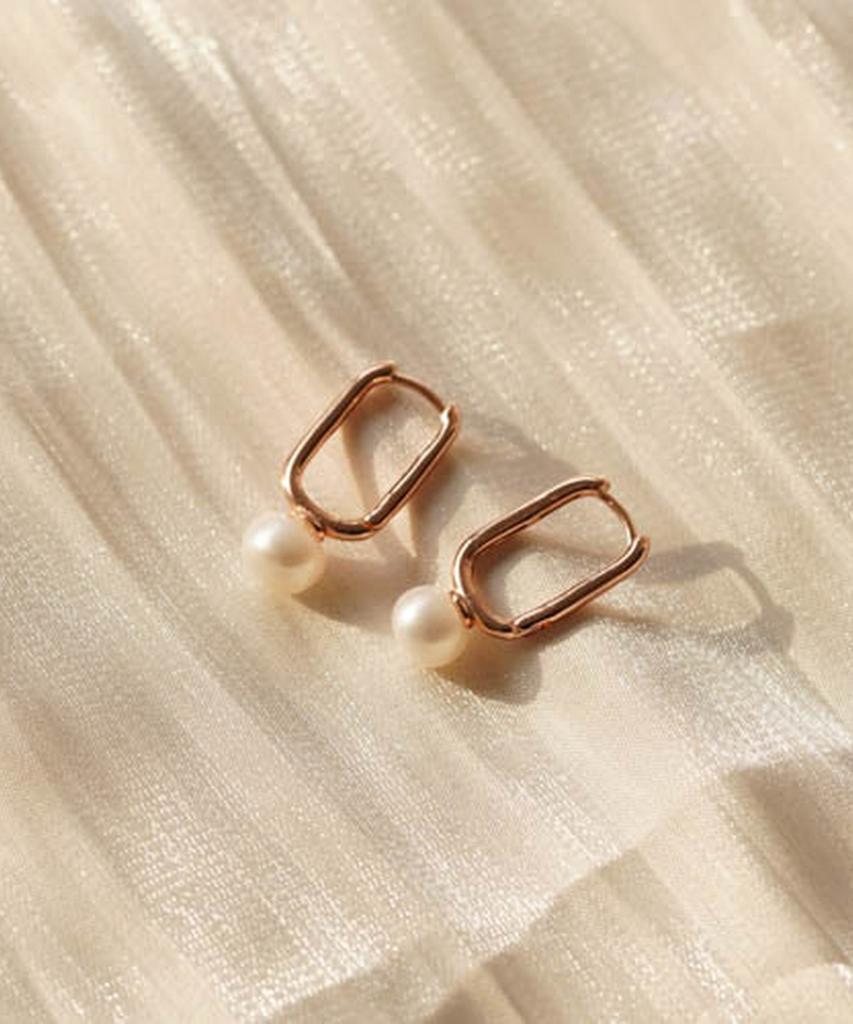 Alleun Silver 925 U-Shaped Freshwater Pearl One-Touch Silver Earrings Daily