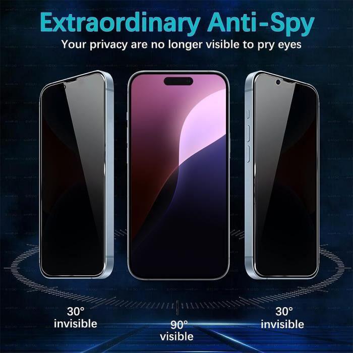Verre trempé anti-espion - iphone 16 pro - lot de 4 - ultra fin - résistant aux rayures - installation facile