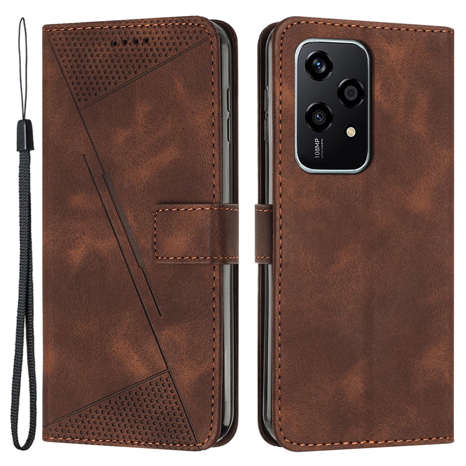 

For Honor 200 Lite Wallet Cover Triangle Pattern Leather Phone Case Brown