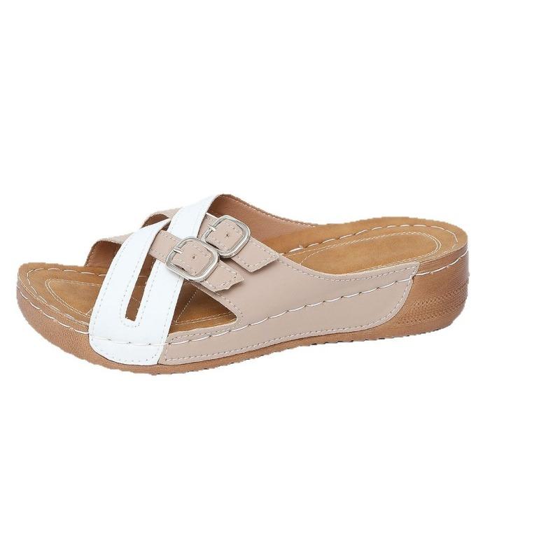 Large size wedge slippers women's new fish mouth thick bottom fashion belt buckle one-word cool slippers