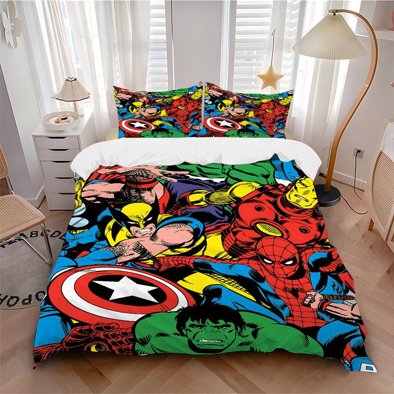 Superhero Teamup Adventure Print 3Pcs Bedding Set,Duvet Cover with 2 Bedro,Pillowcase Home Birthday Gift