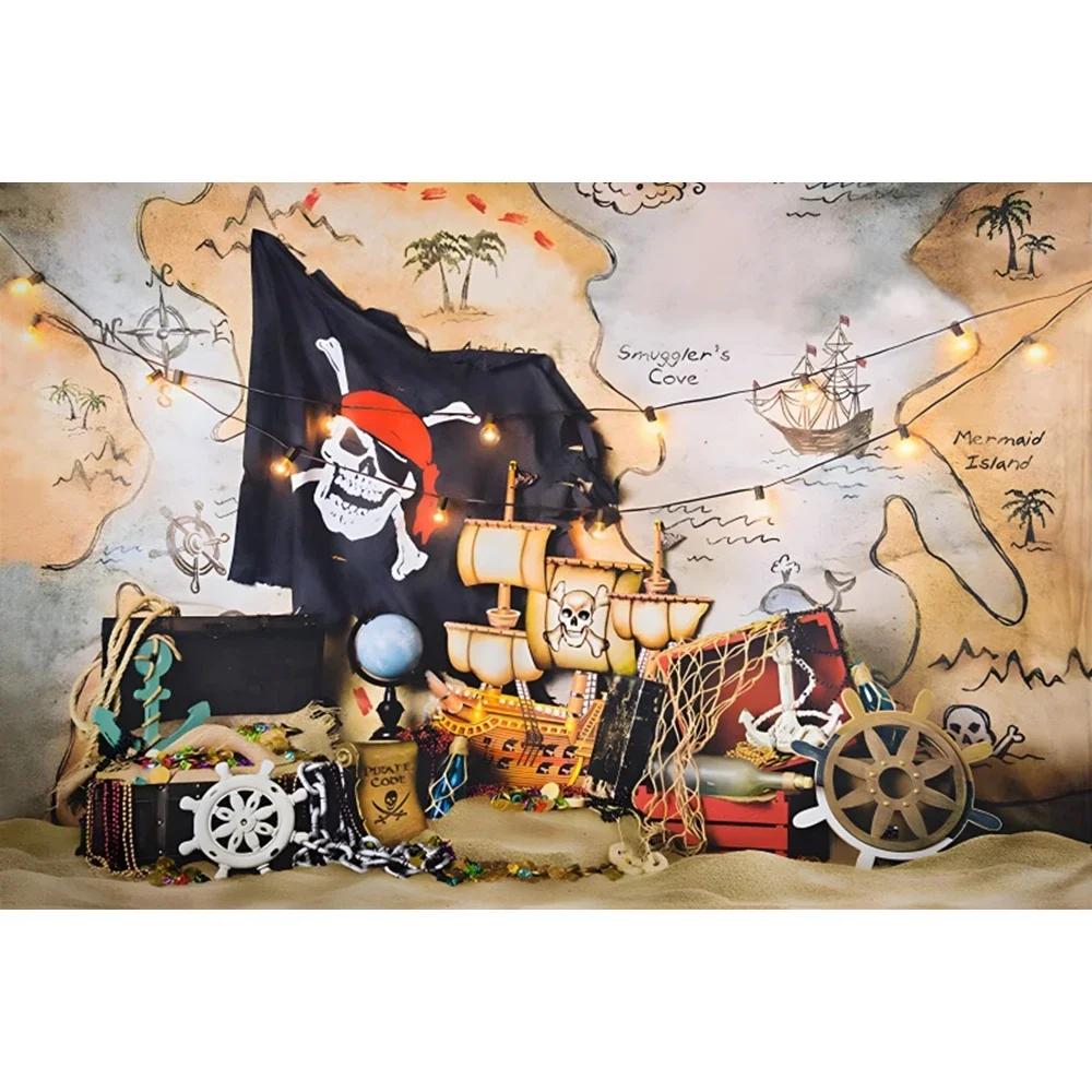 Pirate Treasure World Map Backdrop – Sailing Theme For Boy'S Kids Birthday Party, Photography Studio Decor Banner-Tapestry