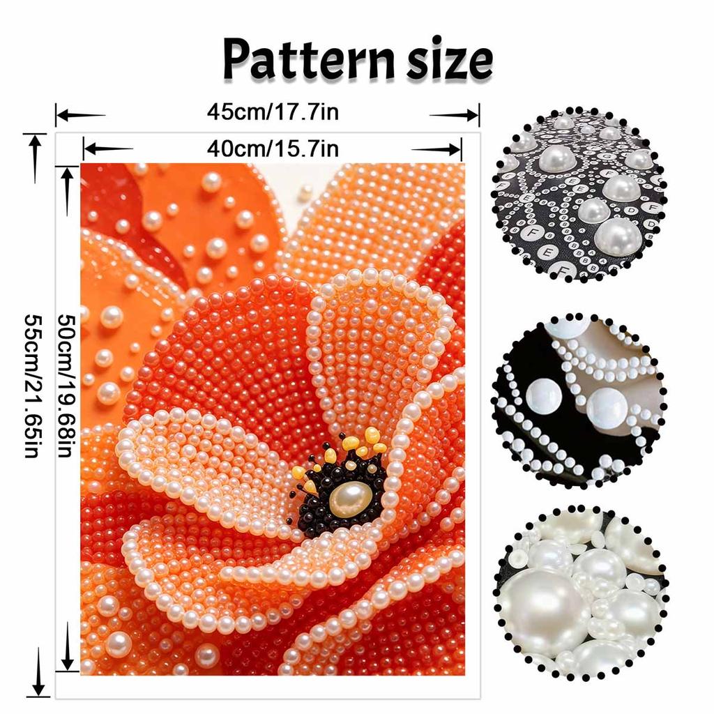 Elegant Framed Pearl Art DIY Set with Vibrant Orange Poppy Flower 5D Sparkling Bead Canvas Painting Ready to Display Romantic Home Decor Gift
