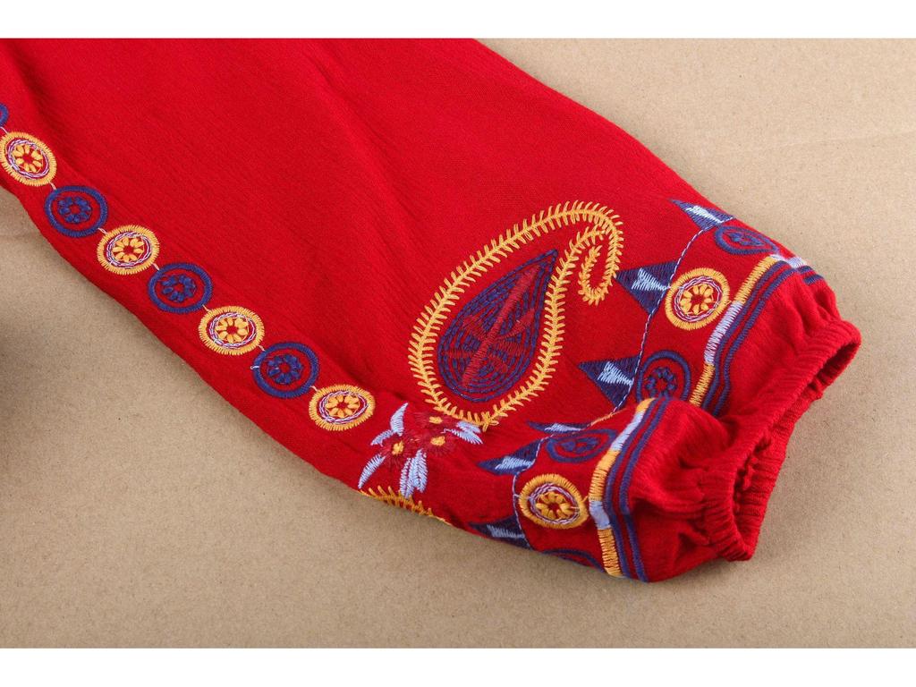Ethnic Embroidered V-Neck Cotton Linen Dress, Fairy Style with Tie-Up and Swing, Perfect for Travel and Photos - Style 636