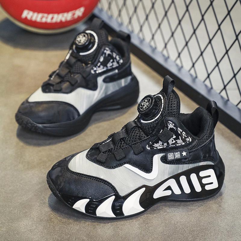 Breathable and wear-resistant leather surface friction mesh sports shoes running shoes children's basketball shoes sound actual combat teenagers have