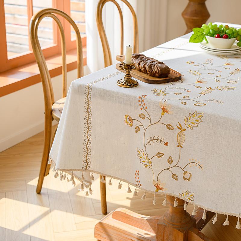 Rectangular Cotton Linen Heat Resistant Waterproof Tablecloth American Country Style for Dining Desk Tea Table