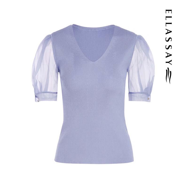 ELLASSAY Women's Elegant V-Neck Puff Sleeve Knit Top