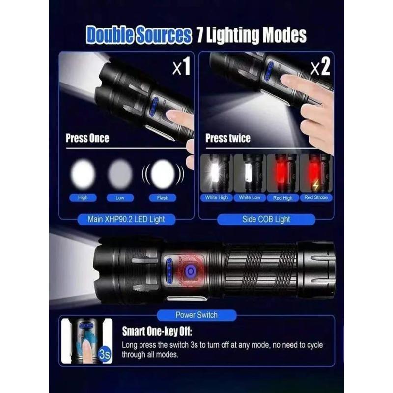 Bright Spotlight Long Range LED Flashlight Type-C Charging Strong Light Lamp Torch Waterproof Zoom Outdoor Lantern