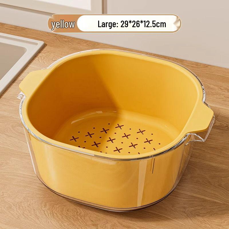 Double-Layer Kitchen Drain Basket for Fruits & Vegetables - Food-Grade Storage & Strainer