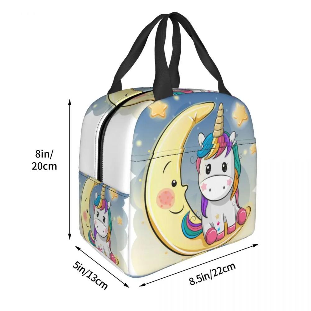 Bonito Unicornio Sentado en la Luna Lonchera Portátil para Mujer Enfriador Impermeable Térmico Aislado para Alimentos Bolsa de Almuerzo para Escolares Niños Estudiantes