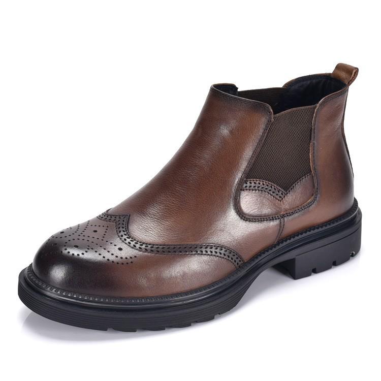 Men's Genuine Leather Chelsea Boots - Velvet Lined, Breathable, Trendy Mid-Top Martin Style