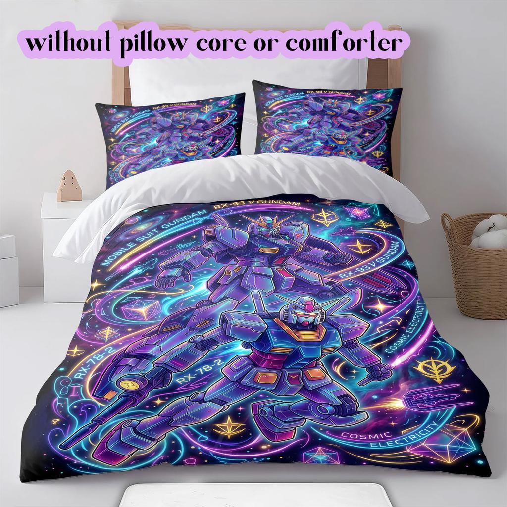 Gundam Anime Style Printed Duvet Cover Set 3PCS Cartoon Bedding Quilt Cover Pillowcases Bedroom Decoration Gift_LIAN