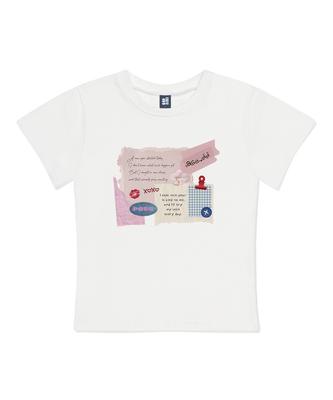 PAGESIISII New Diary Print Slim Fit Short Sleeve T-Shirt Ivory