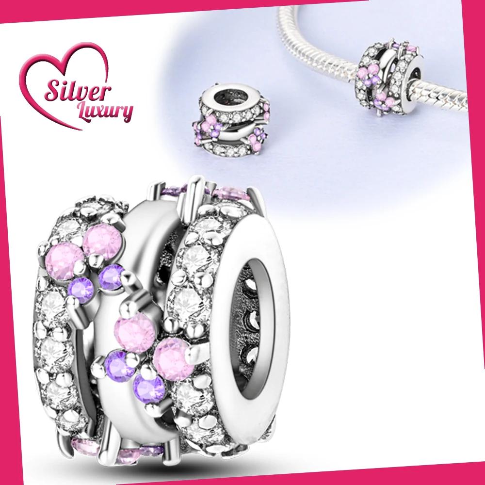 Шарм-бусины Шармы Медь Покрытие Розовато-фиолетовый Циркон Бабочка Шарм-бусины Совместимы с Оригинальными Браслетами Шарм-бусины Женские Изготовление Ювелирных Изделий DIY