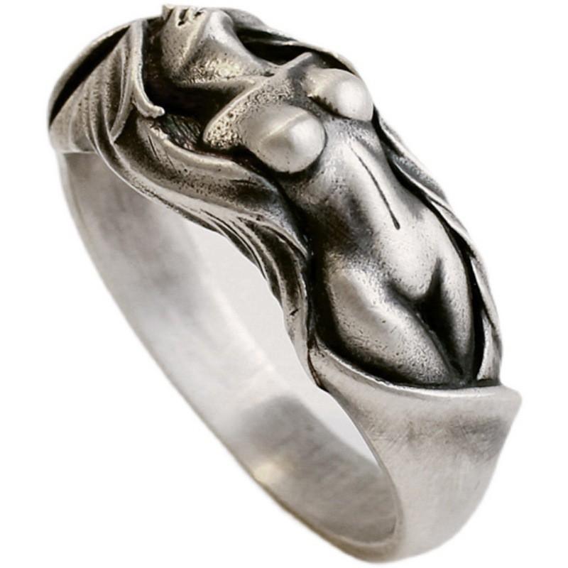 Unisex Adjustable Open Ring With Retro Angel Motif Geometric Design Plated Fashion Statement Finger Adjustable Open Band