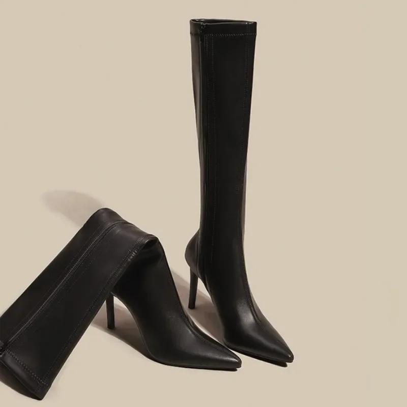 Women Knee High Chelsea Boots Sexy High Heels Shoes Winter New Elegant Pointed Toe Goth High Booties Party Mujer Pumps