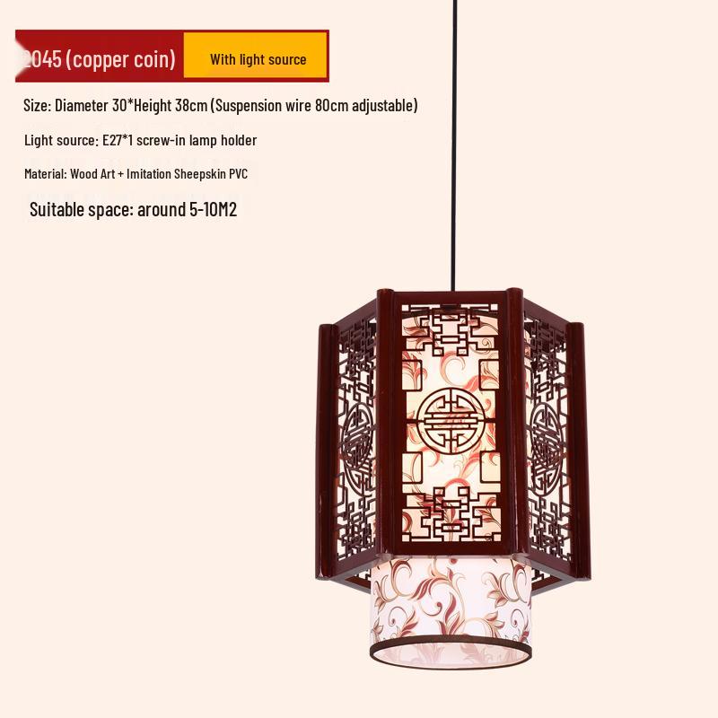 Antike massive Holz-Pendelleuchte im chinesischen Stil für Balkon, Teeraum, Flur oder Wohnzimmer.