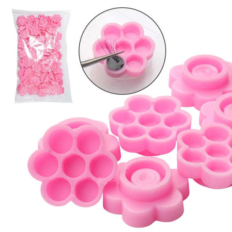 100/200/500pcs Eyelash Extension Pink Flower Glue Delay Cup Tattoo Adhesive Pigment Holders Grafting Eye Lashes Holding Trays
