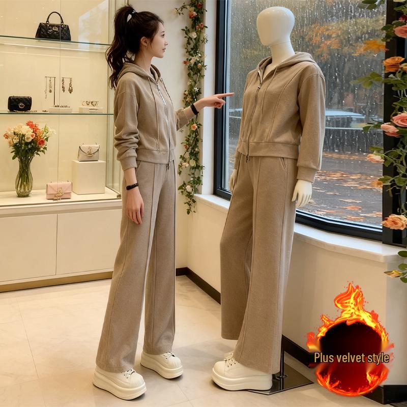 Korean Style Hoodie & Wide-Leg Pants Set - Casual Spring/Autumn Fashion for Women