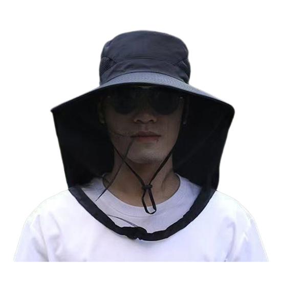 Outdoor Sun Hat with Mosquito Head Net Neck Flap Breathable Men Women Fishing Hiking Camping Climbing Face Netting Wide Brim Hat