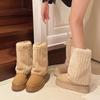 Fashion Women's Thick-Soled Fleece-Lined Mid-Calf Snow Boots - Wide-Foot Friendly, Warm Cotton Boots with Rubber Sole, Comfortable