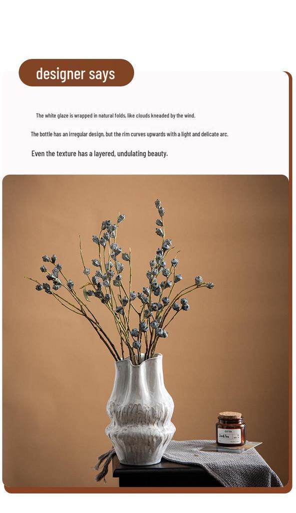 Wabi-sabi Modern Large European Ceramic Vase for Living Room or Dining Table Flower Arrangements