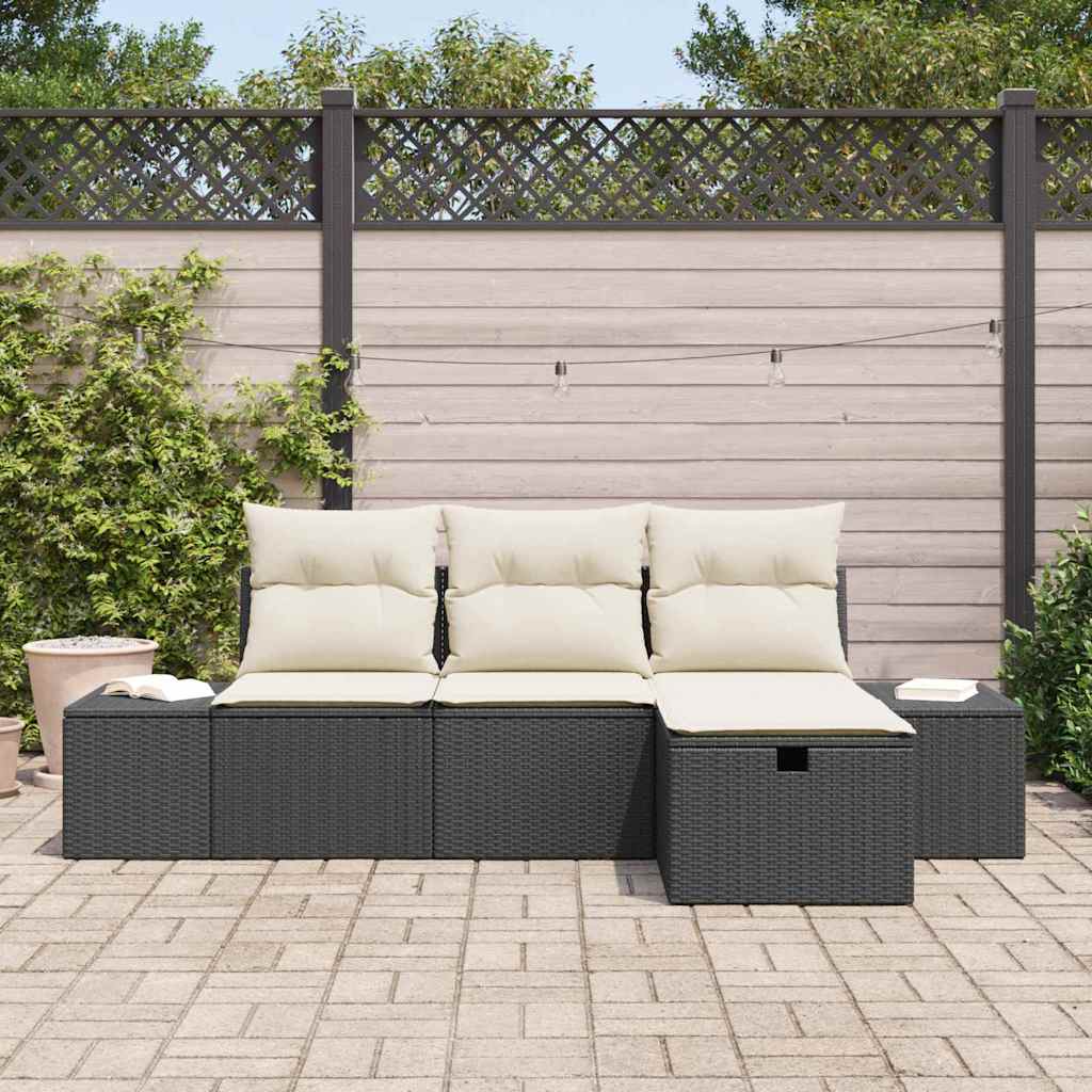 Garden Sofa Set with Cushions 4 pcs Black Poly Rattan