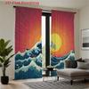 Flat Panels Semi Ocean Wave Curtain Sunrise Pattern Window Drapes Filtering Suitable With Sheer Polyester