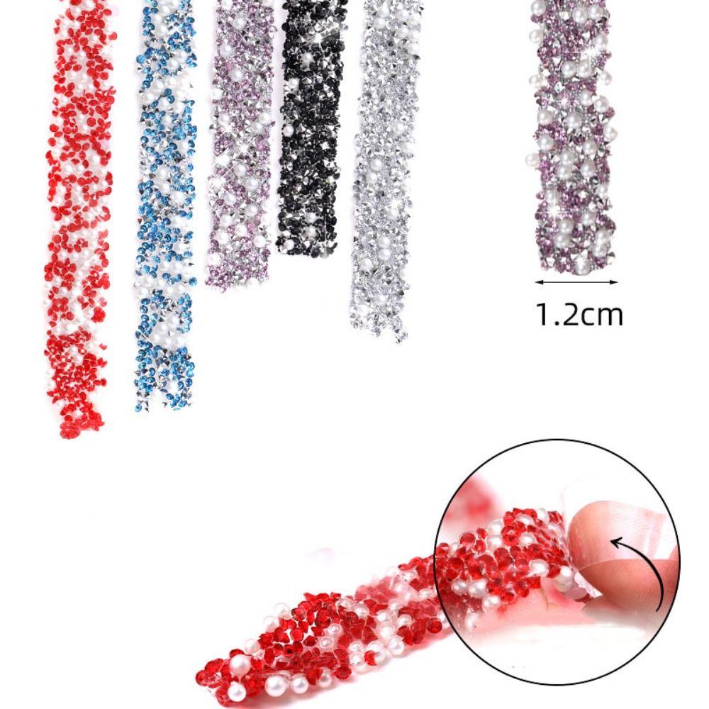 Nowy 1 jard Taśma z brokatem, wiertło, żywica, perła, brokat, kryształowa naklejka, samoprzylepne cyrkonie, wstążka, naklejka, dekoracja odzieży