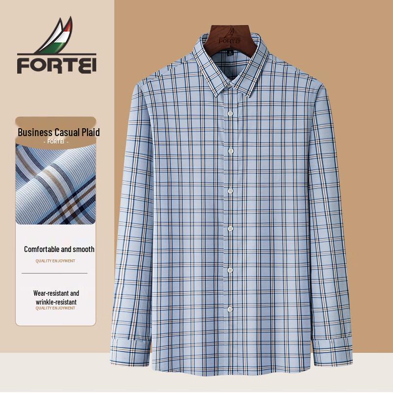 FORTEI Men s Plaid Long-Sleeve Business Casual Shirt 54