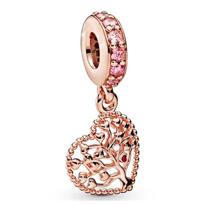 Rose Gold Large Hole Loose Beads Pendant For DIY Pulsera Necklace Accessories Women Fine Jewelry Gifts