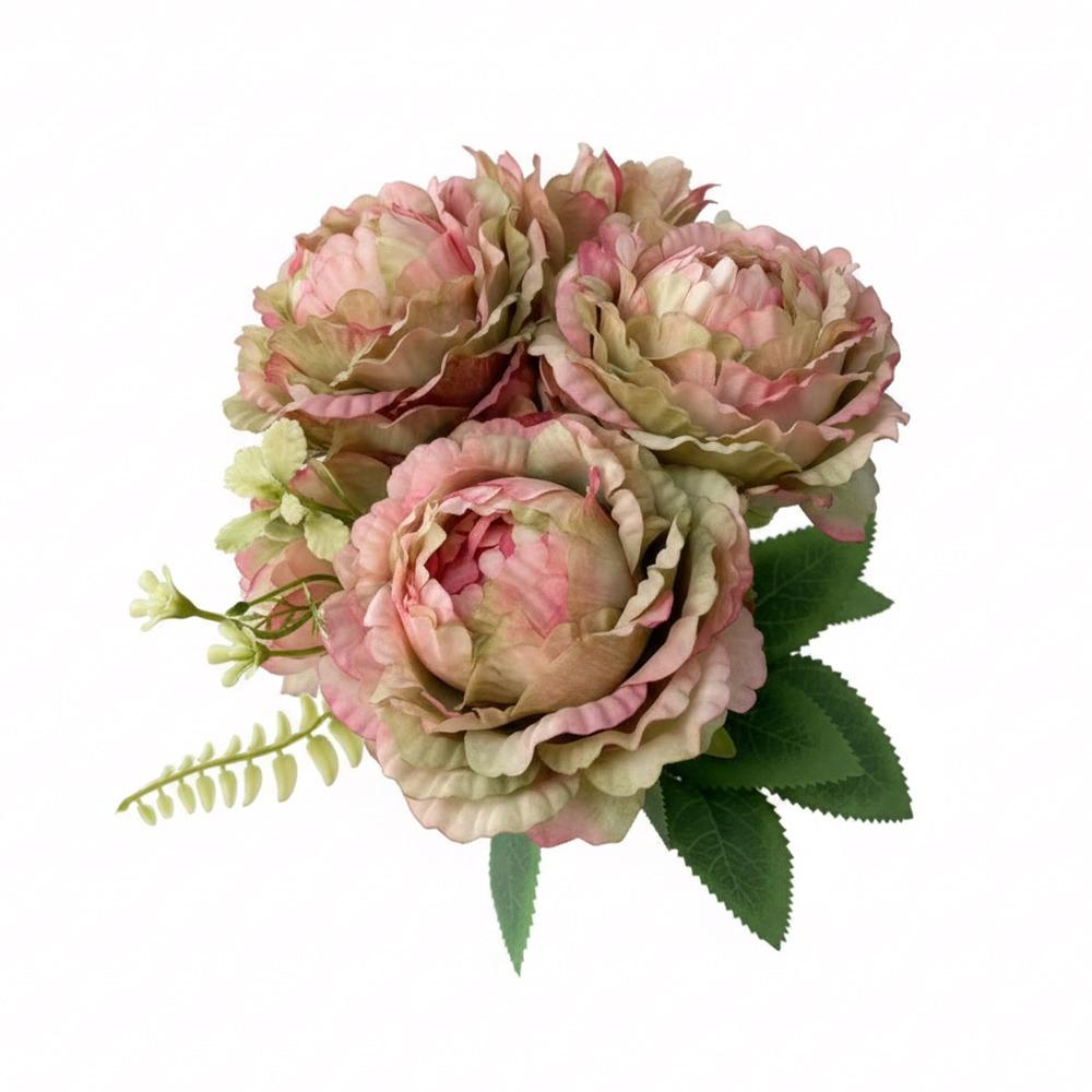 Multicolor Peony Artificial Flower Daisy Flower Silk Petals Simulation Flower Bouquet Floral Arrangement Green Leaves