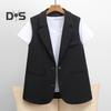 Women Vest Sleeveless Double Buttons Western Style Slim Fit Cardigan Suit Coat Pure Color Deep V Neck Formal Business Style Lady Waistcoat