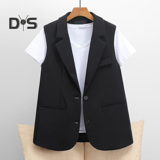 Women Vest Sleeveless Double Buttons Western Style Slim Fit Cardigan Suit Coat Pure Color Deep V Neck Formal Business Style Lady Waistcoat