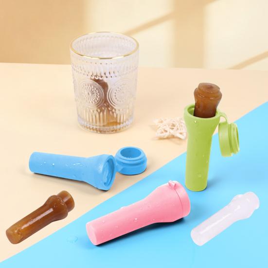 Striped Silicone Ice Stick Tray, Food Grade Narrow Ice Cube Mold for Bottles, Easy Release Ice Maker with Leakproof Lid