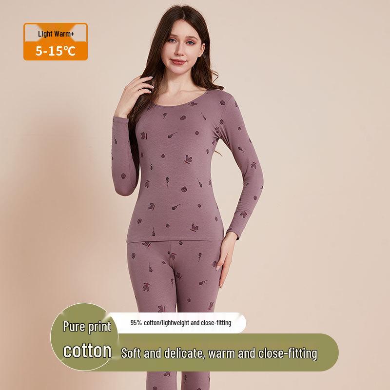 

Женский комплект термобелья из чистого хлопка с мультяшным принтом - Осень/Зима Тонкий базовый слой Свитер и Леггинсы XL (Recommended 120-140 lbs)