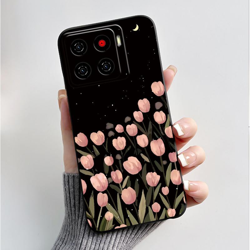 Printing Pattern Case For ZTE Blade A56 Z2473 Nubia A56 Soft Silicone Black Shell Cover For Blade A56 Pro Cute Flower Casing
