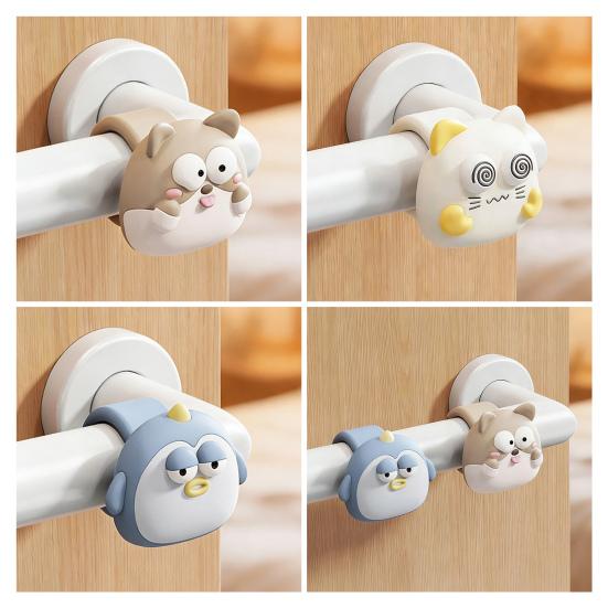 1/2/3Pcs Door Handle Anti-collision Pad Cartoon Dog Cat Penguin Door Stopper Wall Protector Animal Door Lever Mount Wall Bumper Buffer