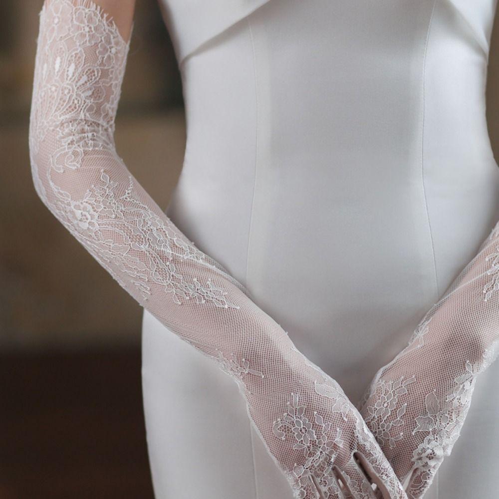 Banquet Mesh Cosplay Dress Accessories Wedding Mittens Bridal Mesh Gloves Lace Long Gloves Party