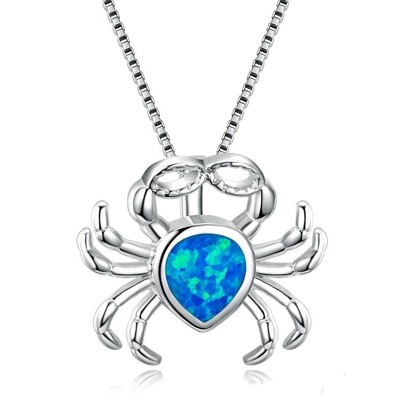 Boho Fashion Flower Pendant Necklace for Women Girl Charm Blue Imitation Opal Necklace Trendy Wedding Party Jewelry