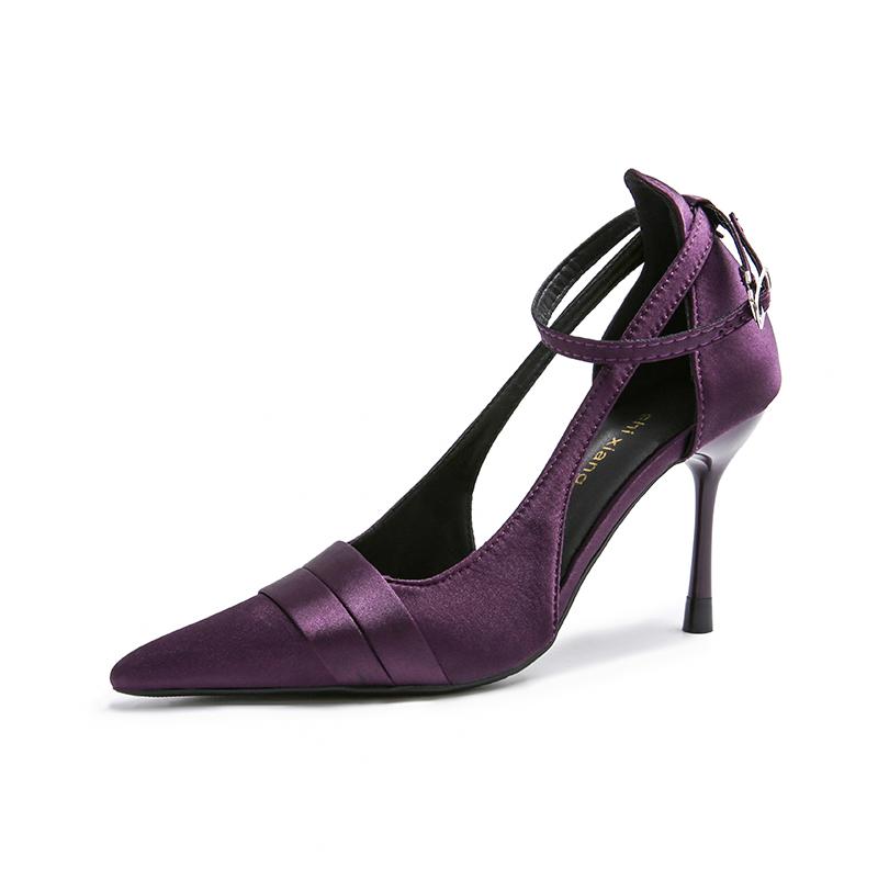 Fashion 2025 New Sexy Satin High Heels Pumps for Women Summer Ankle Strap Thin Heeled Ladies Shoes Pointed Toe Party Wedding Shoes