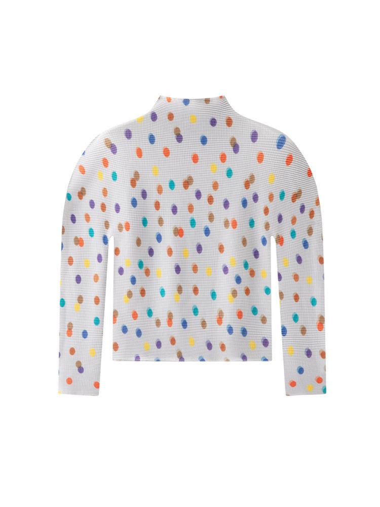 Miyake Dam 2026 Vår Tryckt Veckad Långärmad Hög Krage Smal T-shirt