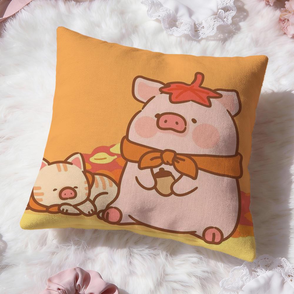 Cartoon L-Lulu Pig Pink Cushion Cover Premium Comfort Reversible Pillow Cove -Two in One Design for Any Room & Car Interior