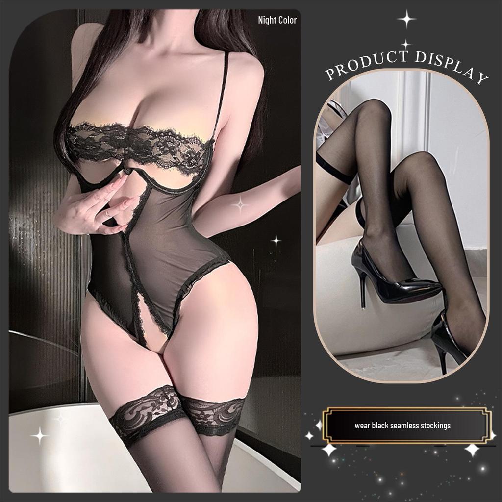 Jin Xiao Women's Lace Bodysuit – Removable, See-Through Lingerie Sleepwear.