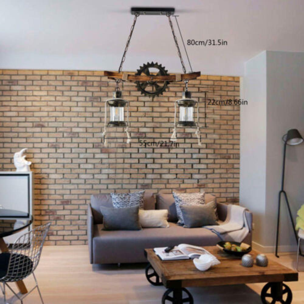 Bymaocar Retro Two Heads Pendant Light Industrial Loft Bar Creative Hanging Lamp Adjustable Height for Dining Room Living Room