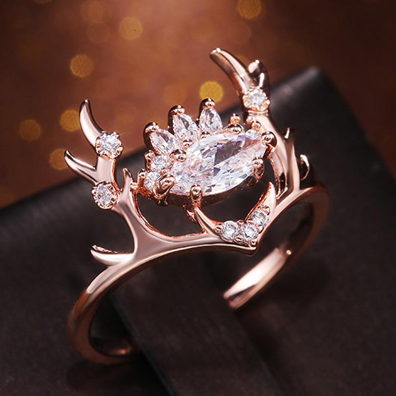 Huitan Rose Gold Color Elk Shape Women Rings Fashion Newly-designed Jewelry Anniversary Christmas Present New Year Gift for Girl