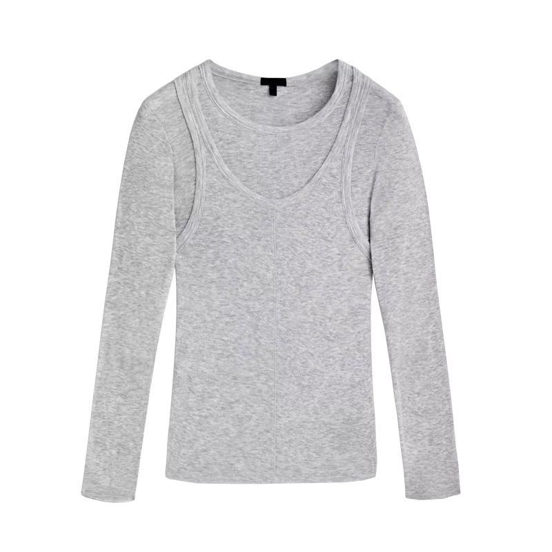 MD Spring/Summer New Arrival French Style Design Normcore Silm Double Layer Long Sleeves Knitting T-shirt Bottoming Shirt 6207511